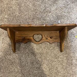 Vintage Wood Wall Shelf Heart Cutout Peg Rack Farmhouse Cottage